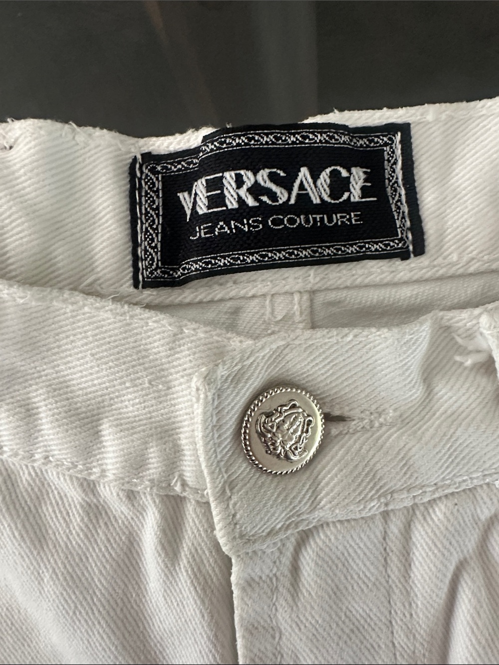 Versace White Frayed Denim Cutoff Shorts like new - Picture 2 of 8